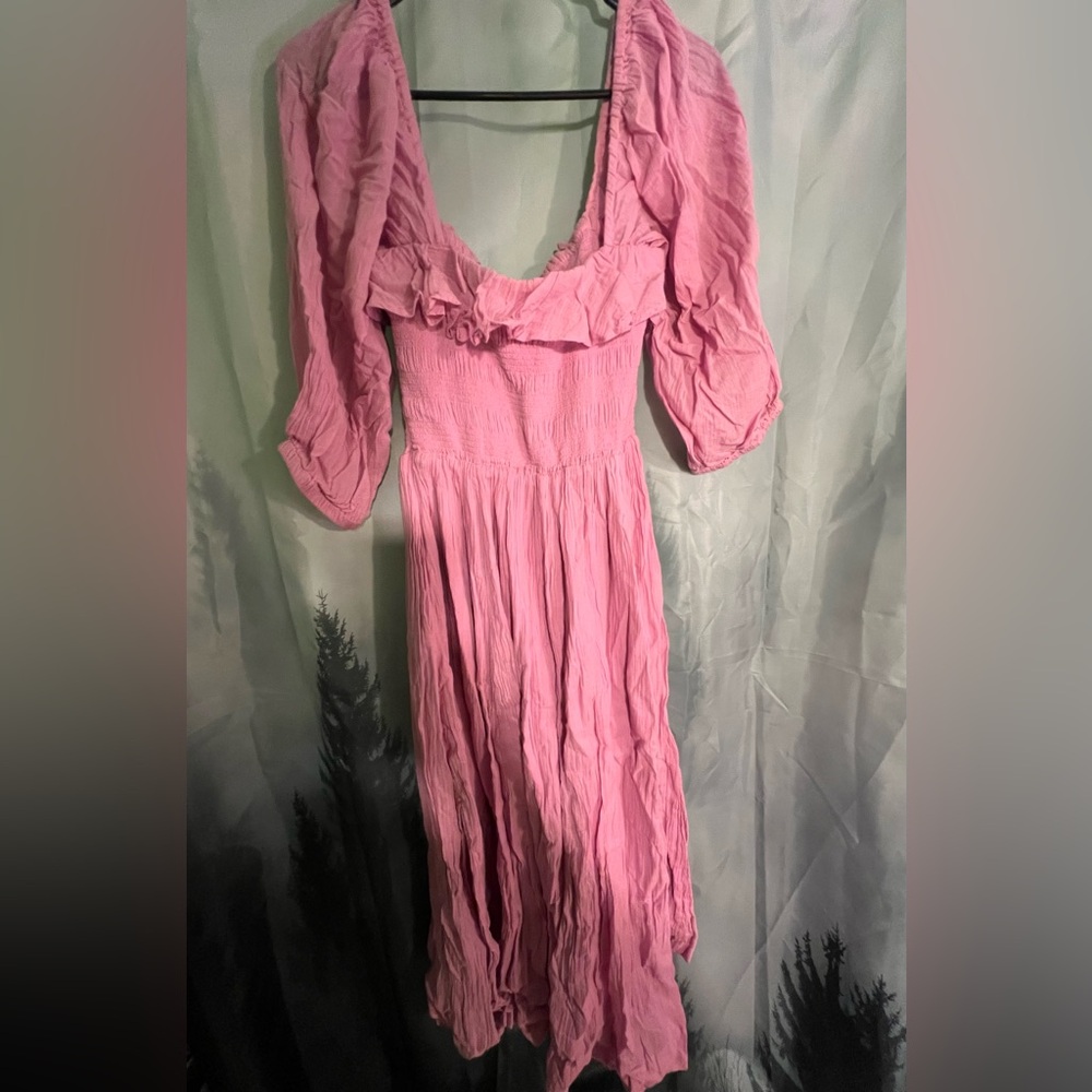 Free People Oasis Ruffle Romantic Cotton Gauzy Cottagecore Coquette Midi Dress - Picture 10 of 10